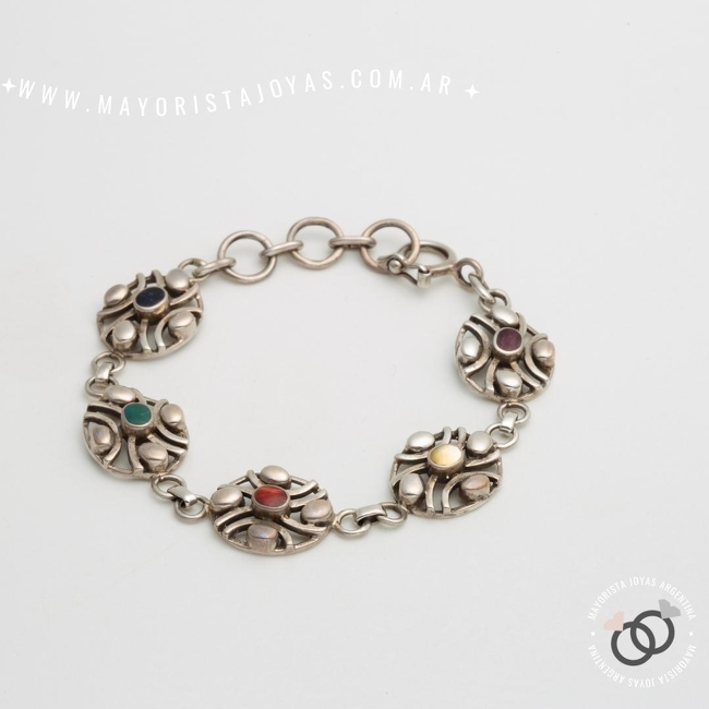 PULSERA PLATA Y PIEDRAS (PBN0114)