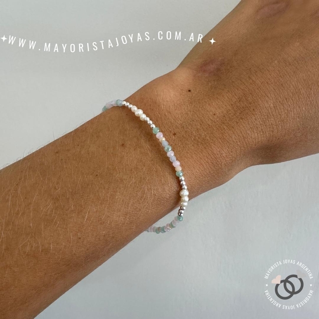PULSERA PLATA CRISTAL Y PERLAS (PBC0303)