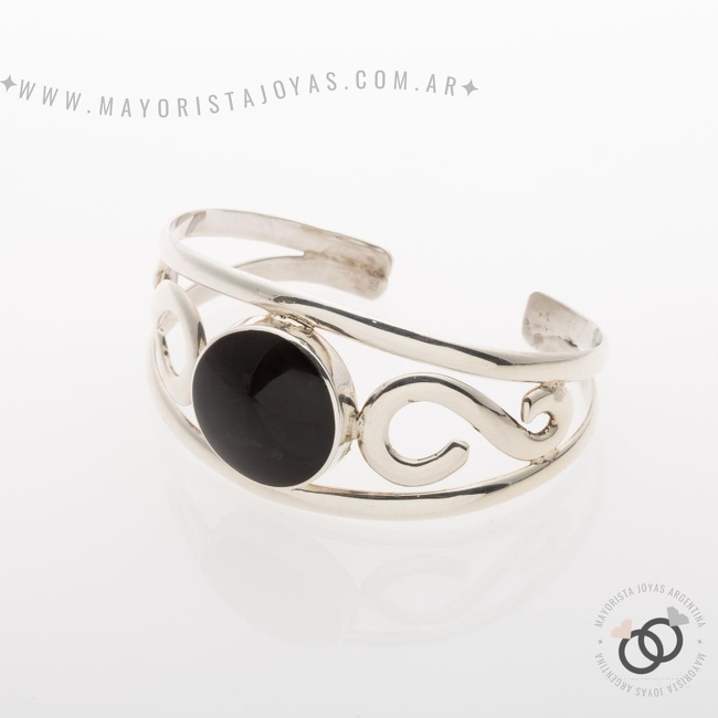 PULSERA RIGIDA PLATA Y PIEDRA (PBR049)