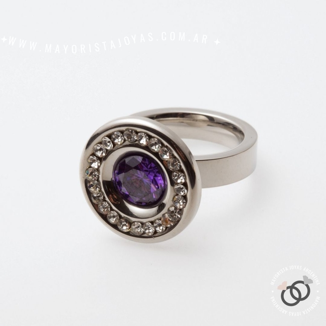 ANILLO ACERO Y CRISTAL (AAC0002)