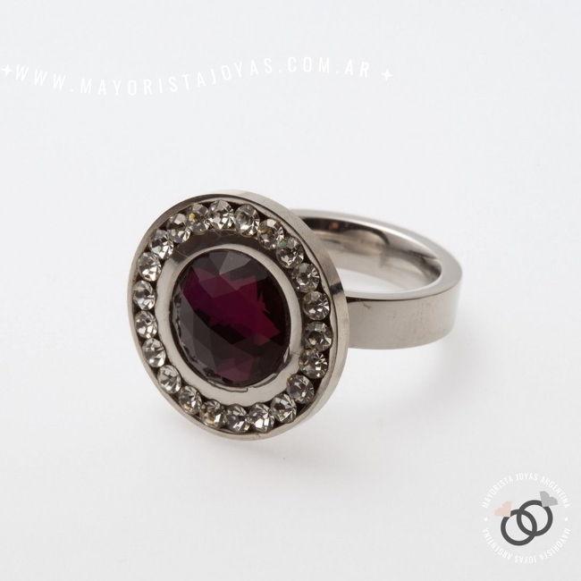 ANILLO ACERO Y CRISTAL (AAC006)