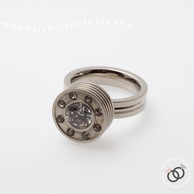 ANILLO ACERO Y CRISTAL (AAC016)