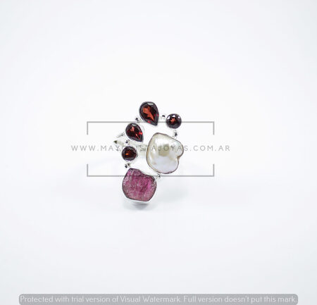 ANILLO MADRE PERLA Y DRUSA CUARZO ROJO (PAP091)