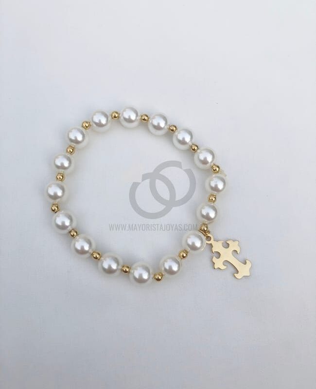 PULSERA ACERO Y PERLAS ( 6110)