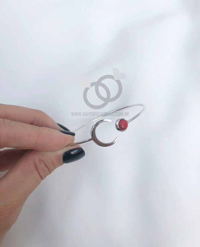 PULSERA LUNA INVERTIDA Y ONIX ROJO (PBR042R)