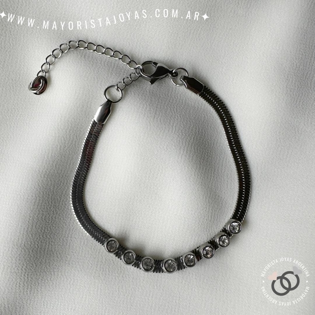PULSERA ACERO Y CUBICS (BAP0105)